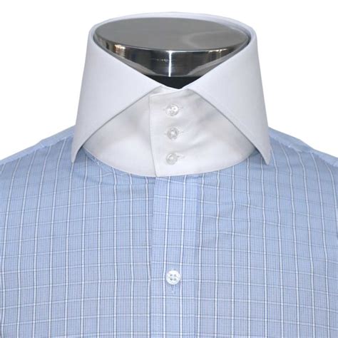 High Collar Italian Blue Checks Mens Shirt High Collar Shirts High