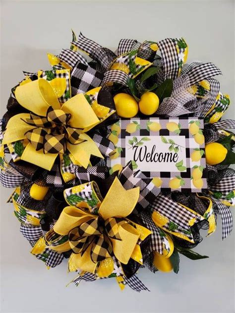 Sawtooth hanging hardware and lambs ear wreath attached. lemon buffalo plaid metal sign, lemon wreath attachment ...