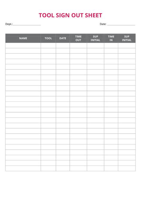 Free Printable Sign Out Sheet Template
