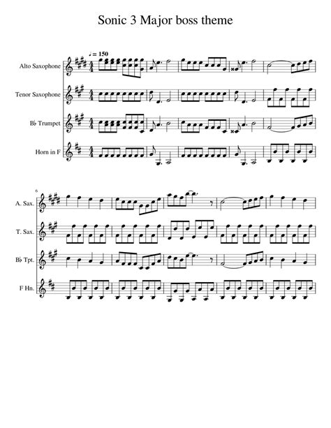 Sonic 3 Major Boss Theme Sheet Music For Saxophone Alto Saxophone