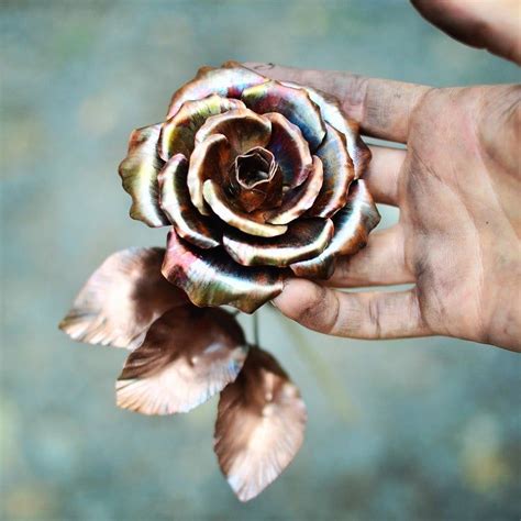 Copper Rose Hand Forged Metal Rose Seventh 7th Anniversary T