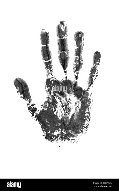 Black Watercolor Print Of Human Hand On White Background Isolated