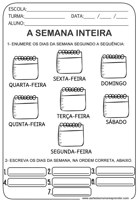 Atividade Dos Dias Da Semana Educa