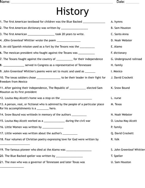 History Worksheet Wordmint