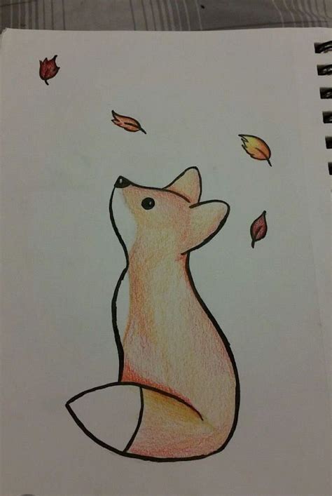 Baby Fox Looking Up At Falling Leaves Cute Things To Draw Colored