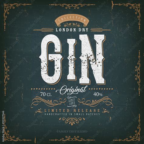 Vintage London Gin Label For Bottle Illustration Of A Vintage Design