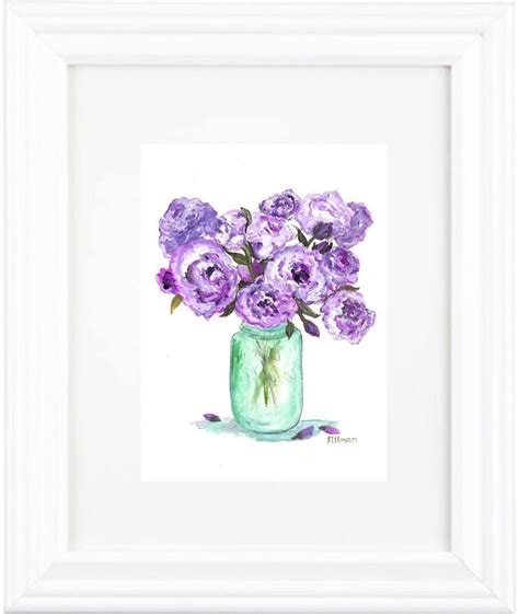 Original Peony Watercolor Floral Vase Series Lavender Peony Original