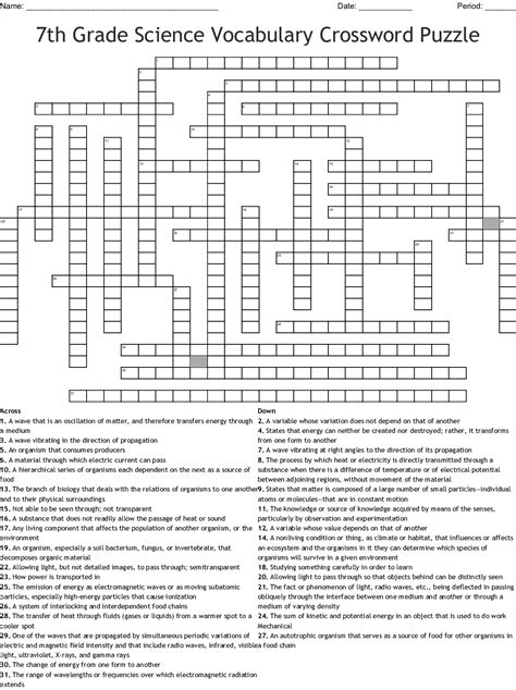 Crossword Puzzles For 7th Graders