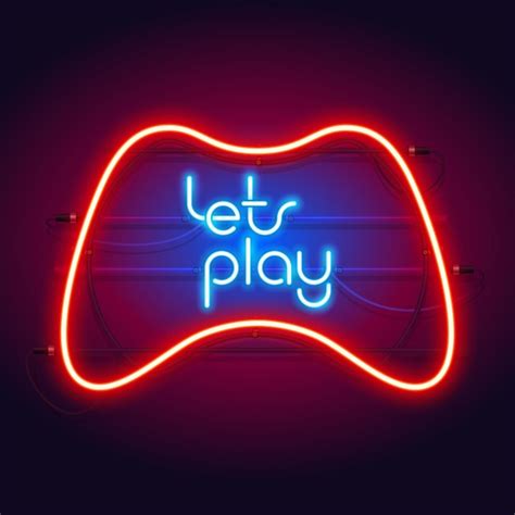 Premium Vector Colorful Neon Lets Play Sign With Game Controller