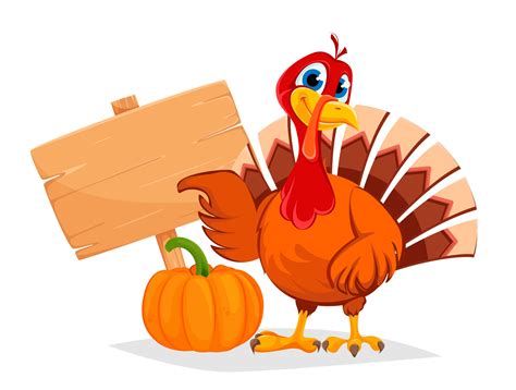 Thanksgiving Turkey Pointing On Wooden Blank Sign 3225959 Vector Art At