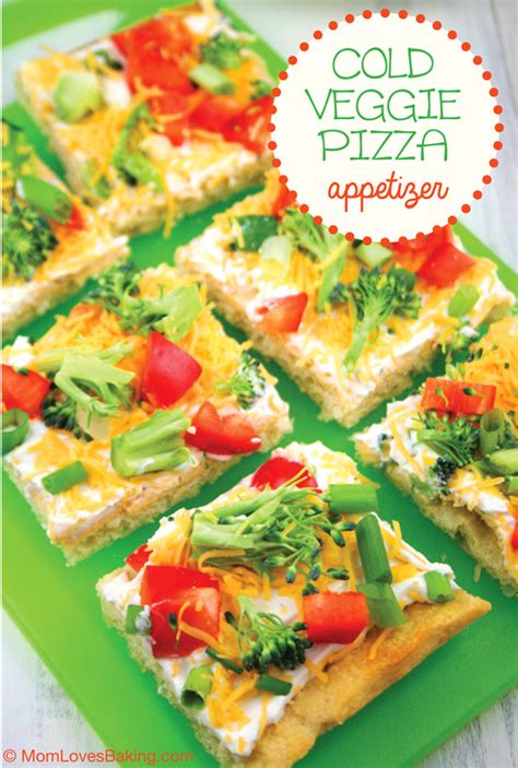 Are you looking for appetizer ideas to serve at a cocktail party or other gathering? Cold Veggie Pizza Appetizer - Mom Loves Baking