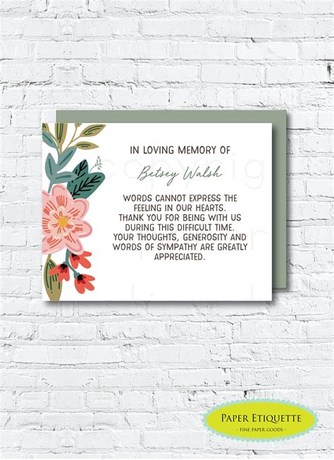 Sympathy Acknowledgement Card Thank You Sympathy Card | Etsy | Thank