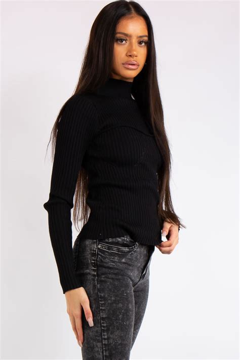 Zara Black Knitted High Neck Top