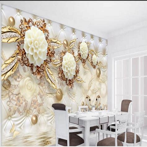 Beibehang Custom Large Fresco 3d Luxury Gold White Flower Soft Bag Ball