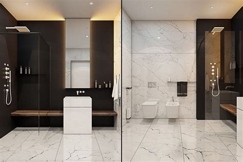 A Modern Flat With Striking Texture And Dark Styling Marble Bathroom