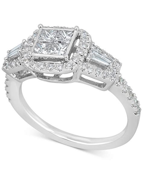 Macys Diamond Cluster Engagement Ring 1 Ct Tw In 14k White Gold