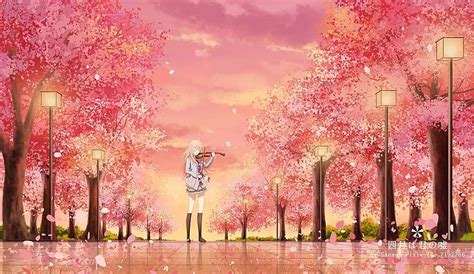 anime girl under cherry blossom tree posted by zoey thompson anime pink tree hd wallpaper pxfuel