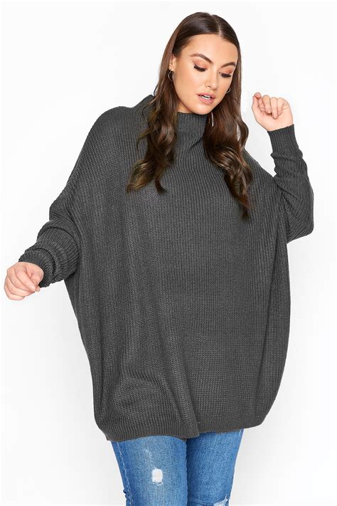 Charcoal Grey Oversized Knitted Jumper Yours Clothing