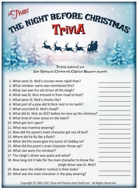 The Night Before Christmas Trivia Game Christmas Trivia Christmas