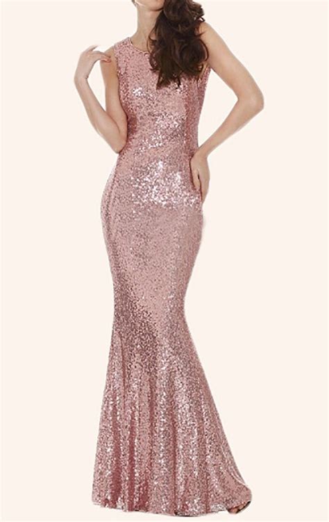 Macloth Mermaid Sequin Long Bridesmaid Dress Rose Gold Prom Dress Rose Gold Prom Dress