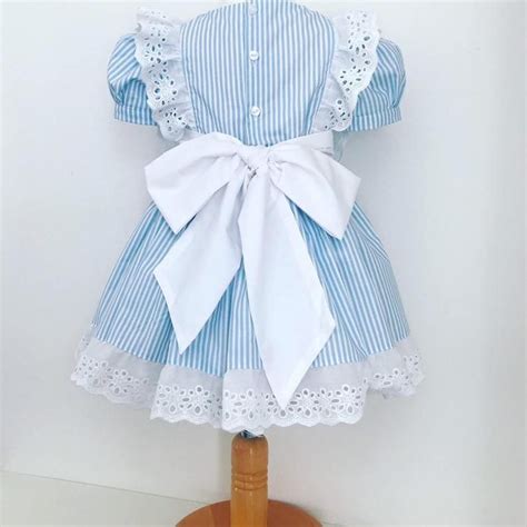 Girls Pink Or Blue Striped Dress With White Lace Trim Etsy Blue