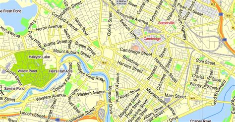 Boston Printable Map Massachusetts Us Exact Vector