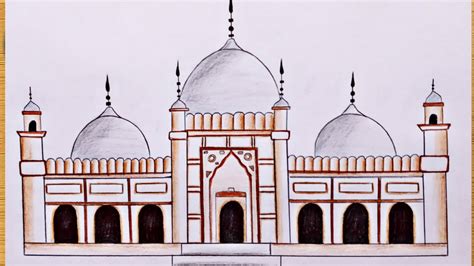 How To Draw Badshahi Mosque Step By Step Easy Badshahi Masjid