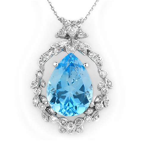 Genuine 1384ctw Blue Topaz And Diamond Necklace 14k Gold