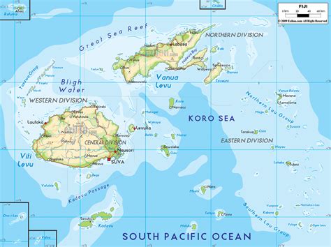 Physical Map Of Fiji Map Physical Map Fiji
