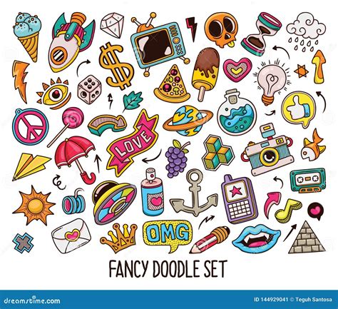 Hand Drawn Set Of Color Fancy Icon Doodles In Vector 01 Stock Vector