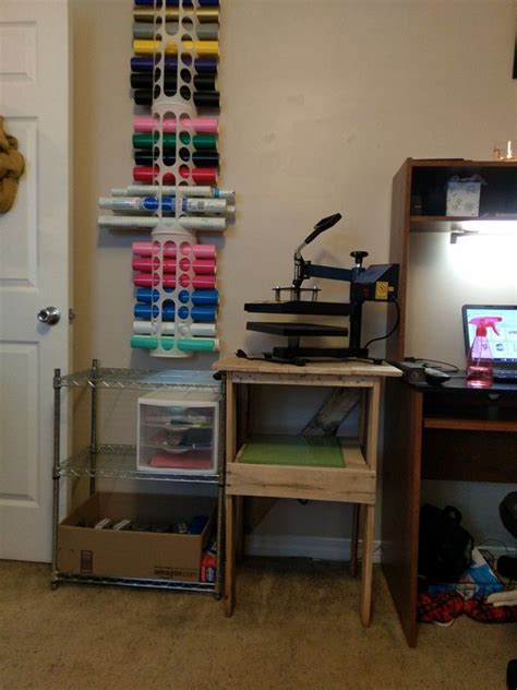 These 15 amazing craft room ideas are going to get you started on designing a great craft area in your home from storage to organization, decorating and more. A table for the heat press made out of pallet wood | Craft ...