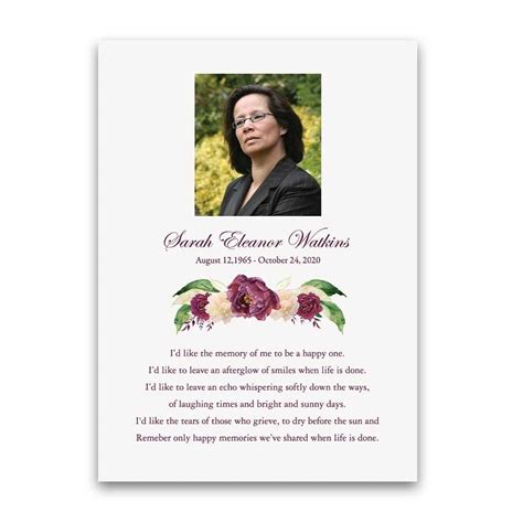 In Loving Memory Memorial Tribute Card Template Floral Photo Card