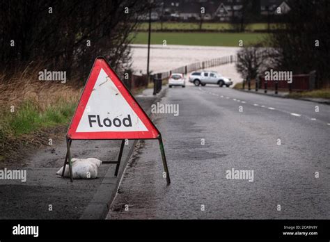 Roads Flooded And Flood Warning Signs In Place Stock Photo Alamy
