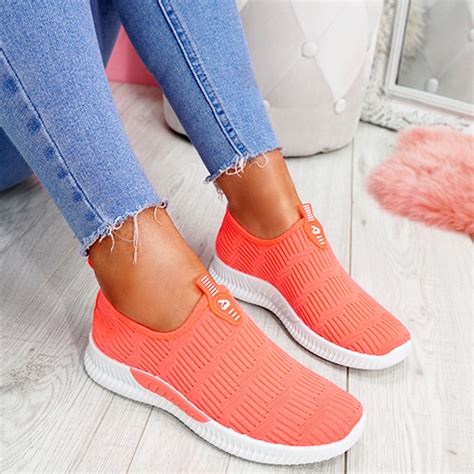 Women Ladies Slip On Shiny Sneakers Sport Running Trainers Pumps Shoes
