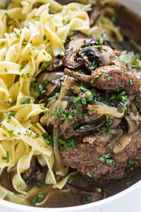 Serve the tender, juicy patties over mashed potatoes (my favorite!) or noodles, and cover all of it with a generous helping of onion gravy for a rich, delicious dinner. Slow Cooker Salisbury Steaks Recipe - Food Fanatic