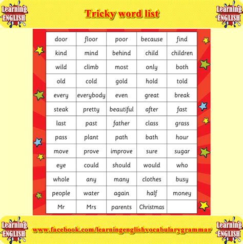 Tricky words in the English language  English grammar, Learn english
