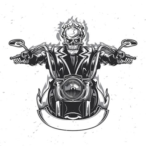 Skeleton Riding On The Motorcycle Premium Vector