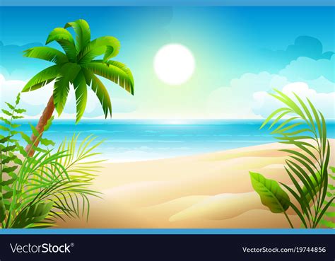 Sunny Day On Tropical Sandy Beach Palm Trees And Vector Image