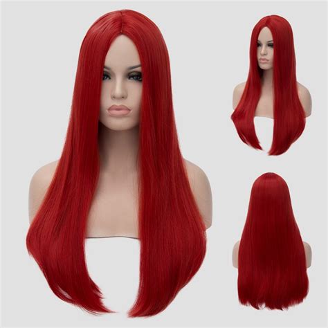 Long Red Cheap Wigs Fashion 60cm Long Straight Synthetic Heat