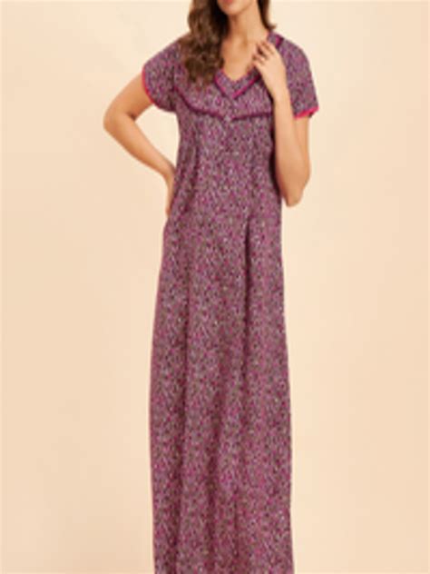 Buy Sweet Dreams Purple And Pink Floral Printed Maxi Nightdress
