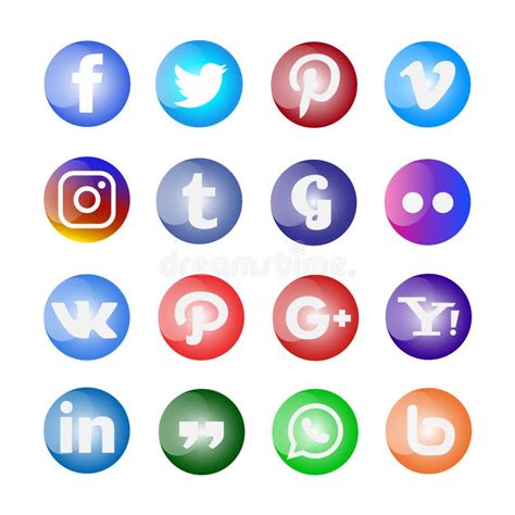 16 Set Of Rounded Social Media Icons And Buttons Editorial Photo
