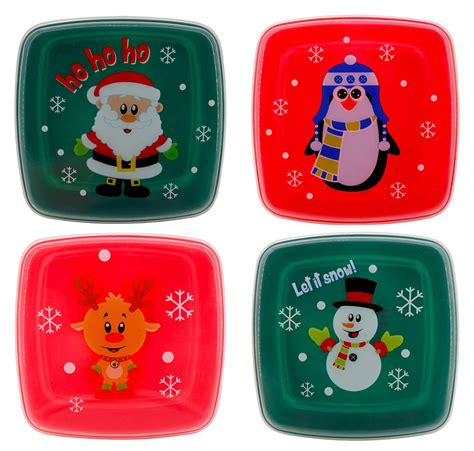 Reusable Plastic Food Storage Container(Set of 4, 1 of each - Snowman