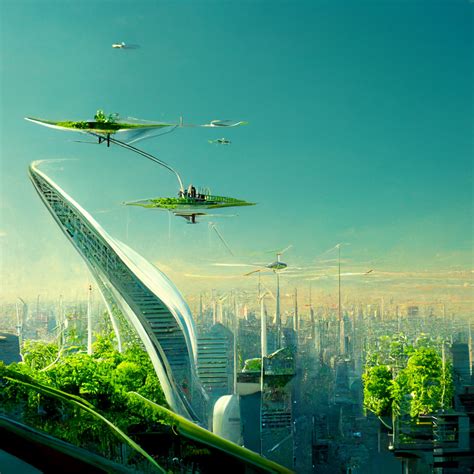 Futuristic Green City Design Biophilic Space Floating City Midjourney Ai Urban Skyline