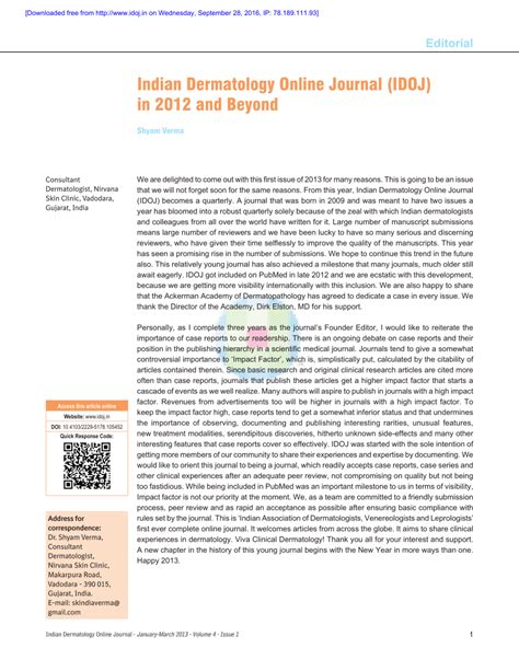 Pdf Indian Dermatology Online Journal Idoj In 2012 And Beyond
