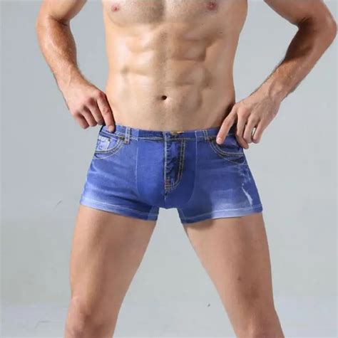 Men Denim Underwear 3d Sexy Boxer Jeans Shorts Classic Print Boxers