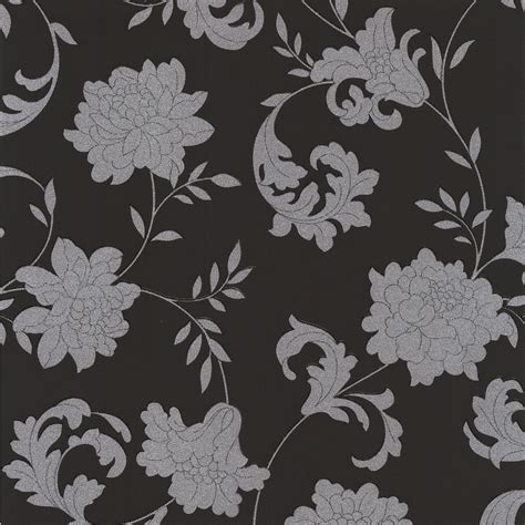 Laurence Llewelyn Bowen Silks Black And Silver Floral Wallpaper