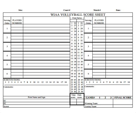 Sample Volleyball Score Sheets Sample Templates