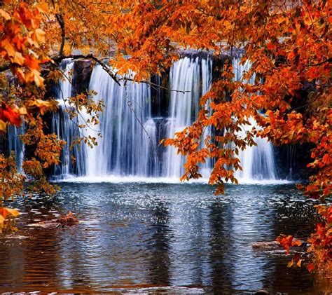 Autumn Waterfall Desktop Wallpaper 4k