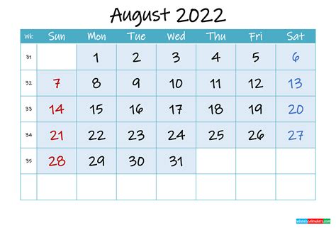 August 2022 Calendar Free Printable Calendar Templates August 2022