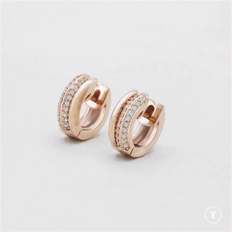 Circular Collection Diamond Huggies In 14K Solid Gold Rose Gold